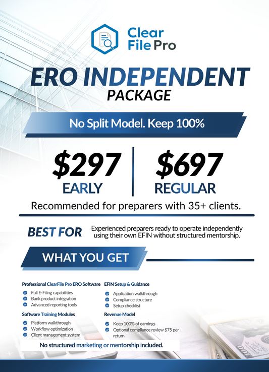 ERO Independent Package -Operate Your Own Tax Preparation Office